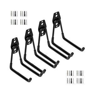 【送料無料】壁掛け l字 グランドフック ガレージフック 倉庫 金具 ツール 物置 工具 収納 コンクリート 石膏ボード 鉄板吊り 波板取付 黒の4ピーススーツ (L型中)