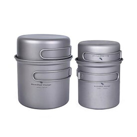 【送料無料】チタンクッカーセット ソロキャンプ コッヘル フライパン ポット 登山鍋 キャンピング調理器具 軽量 コンパクト 折りたたみハンドル クッカーセット アウトドア キャンプ用品 収納袋付き (2点セット)