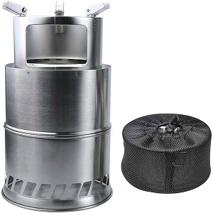 【送料無料】ウッドストーブ 大型 ソロ 二次燃焼 キャンプ 焚火台 約φ20×h31cm 軽量 コンパクト 持ち運び便利 ステンレス 五徳 熱効率 (大型(約)Φ20×h31cm)