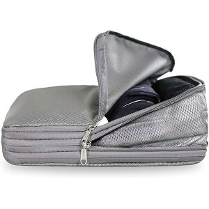 【送料無料】旅行用圧縮袋 圧縮トラベルポーチ|簡単ファスナー圧縮で衣類スペース節約|軽量・仕分け便利・出張&旅行グッズ M Grey