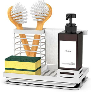 【送料無料】スポンジホルダー スポンジ置き 柄付きブラシ&ふきん 収納可能 スポンジラック キッチン用 スポンジ洗剤置き 防錆 洗剤ホルダー 炭素鋼製 多機能 大容量 水切り スポンジ・た