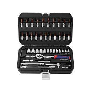 【送料無料】ソケットレンチセット ラチェットレンチ オフセットタイプ 差込角6.35mm(1/4インチ) 46点組 自動車修理 車メンテナンス ガレージツールセット 作業セット 工具 道具 専用収納ケ