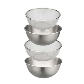 【送料無料】4個組ザルとボールザルセット ステンレス ボール(水切り穴) ザル ボウル & ざる 4個 セット