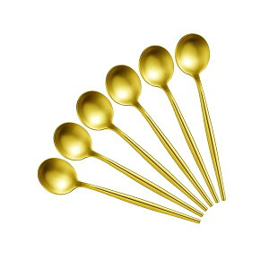 【送料無料】ティースプーン デミタススプーン 6本セット 金色 13.5cm 小さめ 中空柄 軽量 おしゃれ 可愛い 18-8ステンレス 艶消し 食洗器対応 コーヒースプーン マドラースプーン (ゴールド)