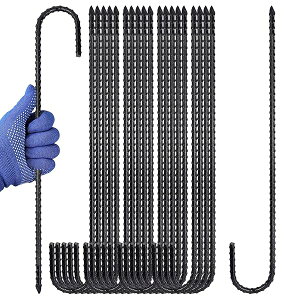 【送料無料】J型止めピン ロープ止め金具 長さ40cm 黒色防錆コーティング, テントペグ キャンプ サッカーゴール トランポリン など固定用 (10本入り)