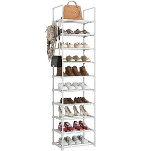 【送料無料】シューズラック 幅44×奥行30×高さ200cm 10段大容量靴収納ラック 分割 可能・組立簡単・高さ調整可 多機能ポータブル靴整理器 靴箱下駄箱 棚 通気性玄関/廊下/クローゼット対応