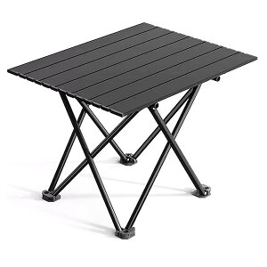 【送料無料】キャンプテーブル 折りたたみ式 アルミ ロールテーブル コンパクト 超軽量 アウトドア ハイキング BBQ バッグ付き 耐荷重40kg ソロキャンプ 組み立て簡単 収納袋つき (ブラック, M