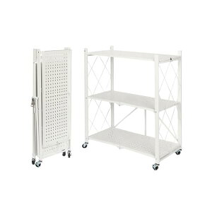 【送料無料】折り畳み メタルラック 折りたたみラック 3層 幅70CM 折りたたみ収納ラックメタルラック 折り畳み棚 360°キャスター付きで移動可能 設置不要 家庭用収納ラック キッチン 寝室 応
