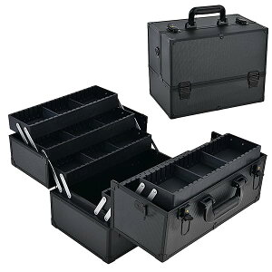 【送料無料】メイクボックス 大容量 収納ボックス コスメボックス 化粧品収納ボックス コスメ道具入れ 化粧品入れ ショルダー付き 鍵付き 6つトレイおしゃれ 幅37cm ブラック