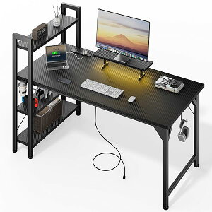 【送料無料】ゲーミングデスク コンセント付き 幅120CM 棚付き 収納 モニター台付き パソコンデスク pcデスク オフィスデスク 学習机 作業机 computer desk ??? おしゃれ 組立簡単 黒