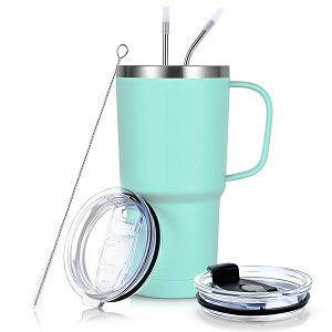 【送料無料】真空断熱マグカップ ステンレスコーヒーカップ 保温 保冷 600ml 大容量 蓋付き タンブラー マグボトル 携帯マグ 取っ手付き カップ 大きめ 二重構造 魔法瓶 ストロー付き コーヒ