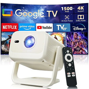 【送料無料】【1500ANSI/公式Google TV/音声制御/短焦点】プロジェクター 家庭用&ビジネス用 Netflixライセンス 全自動画面補正 WiFi6 Bluetooth5.4 天井投影可 150"大画面 ホームプロジェクター 1:1.1