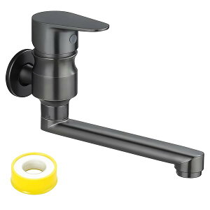 【送料無料】水道 蛇口 単水栓 キッチン水栓 壁付け 横型自在水栓 シングルレバー ハンドル上下開閉 360度回転 屋外 水道 手洗い蛇口 G1/2接続 呼び13 取付穴径20mm シールテープ付き 手洗いボ