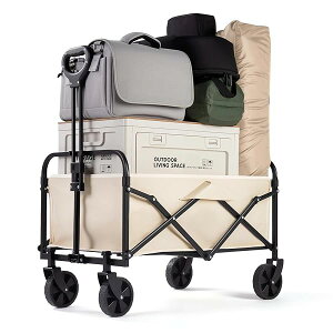 【送料無料】キャリーカート 折りたたみ アウトドアワゴン 超軽量 大容量 100kg耐荷重 自立収納可能 ワンタッチ展開 頑丈スチールフレーム ワイドタイヤ 釣り キャンプ 買い物 引っ越し ベー