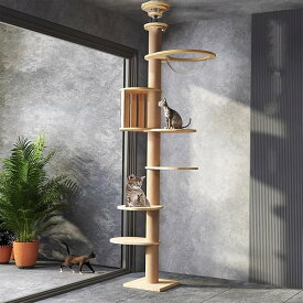 【送料無料】「2024年の新スタイル」 キャットタワー,キャットタワー 突っ張りタイプ,木製スリム大型猫用タワーキャット,木登りタワー 宇宙船付き シングル,固定、置き型猫タワー 省スペース,ハンモック,多頭飼い 安定性良い,猫ツリー キャット,高さ
