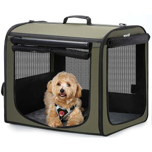 【送料無料】ペット ソフトクレートケージ 猫犬用 キャリー 折りたたみ 犬用クレート 通気性 ペット輸送ボックス 車用犬ケージ ペット カーテン付き ポータブル ハンドル付き お出かけ 旅