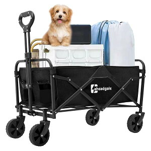 【送料無料】キャリーカート キャリーワゴン 耐荷重100kg 折りたたみ アウトドア ワイドタイヤ搭載 120L大容量 コンパクト BBQ 釣り キャンプ (ブラック(M))