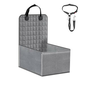 【送料無料】ペット用 ドライブボックス ドライブシート 車用ペットシート ペット座席シート - 飛び出し防止 折り畳み式 助手席ドライブケージ 犬 猫 旅行 ペットシートベルト付き(グレー