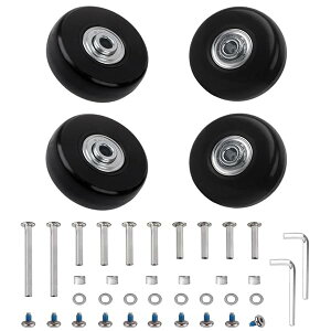 【送料無料】スーツケース キャスター 4個セット 交換キット 直径46mm 黒 ゴム 静音タイヤ 3種軸(30/35/60mm)対応 幅17mm DIY 修理 双輪取り付け ?6mm/?8mm軸溝 キャリーケース ショッピングカート