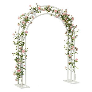【送料無料】ガーデンアーチ 平面 大型 アイアン フラワーアーチ ゲート 結婚式 白 ガーデニング 屋外 庭 園芸 ローズアーチ つるバラ 誘引 鉄製 ホワイト 大きいサイズ ウェディングアーチ
