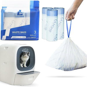 【送料無料】ごみ袋 紐付き ゴミ袋 巾着式 厚手 丈夫 防臭 ゴミ収集袋 猫砂ゴミ収集袋 交換用ゴミ袋 リターボックスライナー RealScooper全自動猫トイレ用ゴミ袋 家庭用 36枚入(計3ロール・1ロ