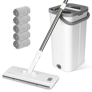 【送料無料】ZNM フラットモップ 水拭きモップ フロアモップ 回転モップ フロアワイパー あらゆる種類の床掃除に最適 5個の交換可能なモップパッドが付属しています 調節可能な長さ 腰曲げ