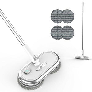 【送料無料】電動 回転モップクリーナ 軽量 電動モップ 水拭き コードレス 床拭き モップパッド4枚付き フローリング掃除 高速回転 充電式 自立式 掃除グッズ