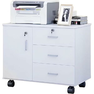 【送料無料】デスクワゴン サイドワゴン キャビネット 袖机 オフィス デスクサイド 完成品 鍵付き キャスター付き 扉付き チェスト デスク下 収納 3段オールロック 大容量 A4対応 木製キャビ