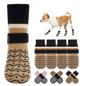 【送料無料】犬 靴下 滑り止め 4枚セット ペット用靴下 足カバー マジックテープ付き 脱げない 足舐め防止 肉球保護 室内用・屋外用 防寒 暑い路面 寒い地面 転倒防止 防滑ソックス 介護 サ