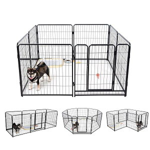 【送料無料】大型犬 サークル スチール製 ペットサークル 犬用サークル 犬用フェンス 犬 ケージ ペットケージ 大型 60/80/98CM 室内室外兼用 折り畳み式 組立簡単 複数連結可能 (ブラック, 高さ