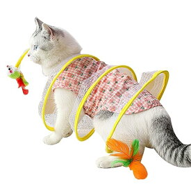 【送料無料】室内猫用の猫トンネル - S字型猫トンネル 折り畳まれた猫のトンネル 猫のインタラクティブなトンネル迷路 猫のドーナツ トンネル ベッドの羽根のおもちゃ 猫 玩具 一人遊び トンネル 折りたたみ 軽量 コンパクト伸縮自在 キャットトンネル