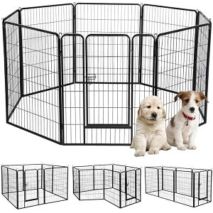【送料無料】犬 サークル ペットフェンス 犬ゲージ 大型犬用 中型犬用 ペットサークル 屋内外兼用 バリアフリー 組立簡単 パネル8枚 複数連結可能 スチール製 高さ60cm 高さ80cm 高さ100cm 全成