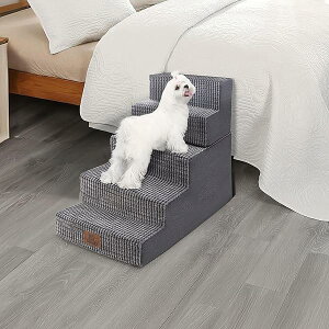 【送料無料】犬 階段 ステップ ペット階段 ドッグステップ 猫 階段 滑り止め付き 安定性 カバー取り外し可能 洗える 小型犬適用 (5段,グレー)