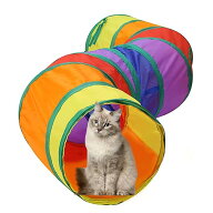 【送料無料】猫トンネル 長い レインボー トンネル 120cm 可水洗いS形長い2穴付き 折りたたみ式 キャット…
