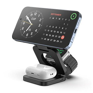 yzX55 CX[d 3in1 MagSafeΉ ܂݃X^h }Olbg[d 5/7.5/15W }[d u[d iPhone17/16/15/14/13/12/AirΉ AirPods/Apple Watch[d