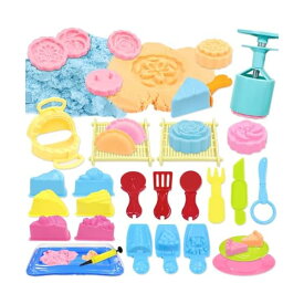 【送料無料】砂遊び シルキーサンド 38PCS お砂場セット 室内で遊べる砂 カラフル 砂粘土 和菓子 ケーキ定番 押し型 ヘラ 竹皿 ケース付き おうち 散らからない 砂 おもちゃ 砂場遊び クリスマス プレゼント