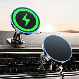 【送料無料】magsafe 車載ホルダー マグセーフ充電器 車 充電 15w 急速&超強磁力 【360°自由調整?エアベントクリップ?粘着式ダッシュマウント】 車載ワイヤレス充電器 自動位置調節 エアコン吹き出し口両用 車 スマホスタンド 片手操作