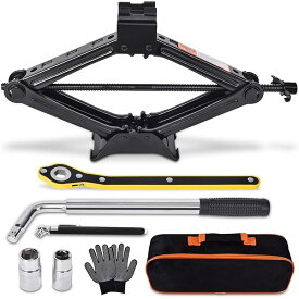 【送料無料】ジャッキ 車 機械式パンタジャッキ 2T (4409ポンド) タイヤジャッキツールセット ポータブル ユニバーサル 車用緊急セット タイヤ交換セット ナットレンチ付き 最高値390mm/最低値100mm タイヤ交換 SUVと乗用車に最適