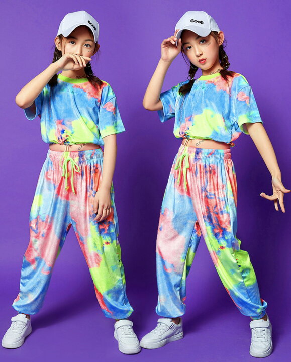 楽天市場 キッズダンス衣装 セットアップ タイダイ Kpop Hiphop 韓国 半袖 シャツ パンツ ヒップホップ ストリート カラフル 虹色 ヘソ出し 子供服 ティーンズ キッズ 女の子 ガールズ Royal Dance