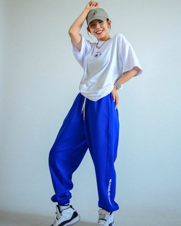 楽天市場 送料無料 スウェットパンツ ダンス 衣装 ブルー 青 練習着 ヒップホップ ストリート Hiphop 大人 部屋着 韓国 Kpop レディース ガールズ Royal Dance