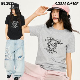 6/8限定★全品10%OFFクーポン! 【CBX LAB】Tシャツ レディース 半袖 ダンス衣装 ロゴTシャツ 韓国 ストリート トップス カジュアル クルーネック ゆったり オーバーサイズ 英字プリント グレー ブラック 春 夏 秋 レッスン着 普段着 おしゃれ シンプル 原宿系 美シルエット