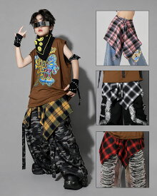 6/8限定★全品10%OFFクーポン! ダンス 腰巻き バンダナ スカーフ チェック柄 キッズ ダンス衣装 腰巻きシャツ ガールズ ヒップホップ hiphop kpop 韓国 子供 キッズ ダンス衣装 女の子