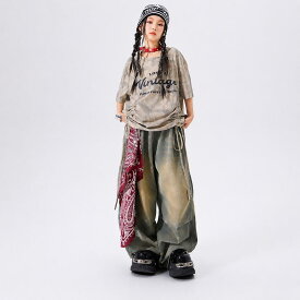 6/8限定★全品10%OFFクーポン! キッズ ダンス衣装 セットアップ 半袖 Tシャツ ワイドパンツ 女の子 ヒップホップ ストリート ペイズリー ヴィンテージ風 韓国系 ジュニア ゆったり カーゴパンツ jazz hiphop レッスン着 発表会 イベント おしゃれ 上下セット Royal Dance