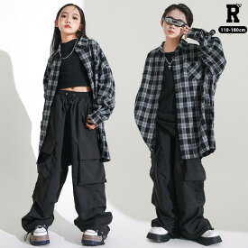 6/8限定★全品10%OFFクーポン! ダンス衣装 キッズ セットアップ チェック シャツ パンツ ヒップホップ hiphop kpop 韓国 子供 キッズ ダンス衣装 女の子