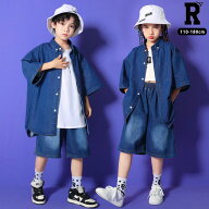 キッズダンス衣装 セットアップ デニム シャツ ハーフパンツ ヒップホップ hiphop kpop 韓国 子供 キッズ…