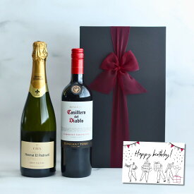 【選べるメッセージカード】バレンタイン ワイン ギフト 2本セット エレタット・エル・パドルエル ブリュット・ナチューレ 750ml 悪魔の蔵のワイン カッシェロ・デル・ディアブロ カベルネ・ソーヴィニヨン 750ml 誕生日 メッセージ