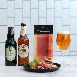 【25日最大P10倍 選べるメッセージカード】ビール 飲み比べ 生ハム おつまみ ギフト モレッティ 330ml 1本 ギネス エクストラスタウト 330ml 1本 ハモンセラーノ 40g 冷蔵配送 プレゼント おしゃれ