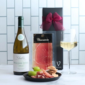 【30日 全品P5倍 選べるメッセージカード】ワイン おつまみ ギフト 生ハム プレゼント 御祝 ウィリアム フェーブル シャブリ 750ml 1本 生ハム ハモンセラーノ リボン化粧箱包装 誕生日 メッセ