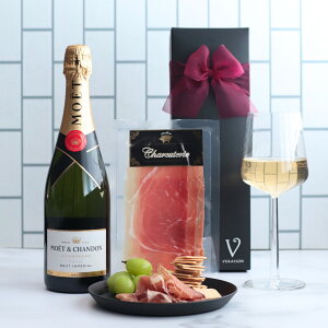 【30日 全品P5倍 選べるメッセージカード】スパークリングワイン おつまみ ギフト 生ハム プレゼント 御祝 モエ・エ・シャンドン 750ml 1本 生ハム ハモンセラーノ リボン化粧箱包装 誕生日 メ