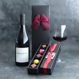 【選べるメッセージカード】赤ワイン チョコレート ギフト ブレッド&バター ピノ・ノワール 750ml 1本 ボンボンショコラ5個 リボン化粧箱